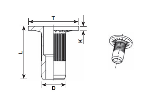 Big Flange Flat Head disesuaikan kacang rivet untuk bahagian automotif